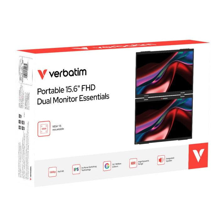 Portable 15.6 FHD Dual Monitor Essentials by Verbatim – 15,6", black, Model 32403