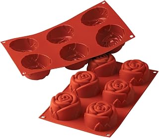 Silikomart SF077 Silicone Mold with 6 Rose Cavities, Each 2.99 Inch Diameter x 1.57 Inch High