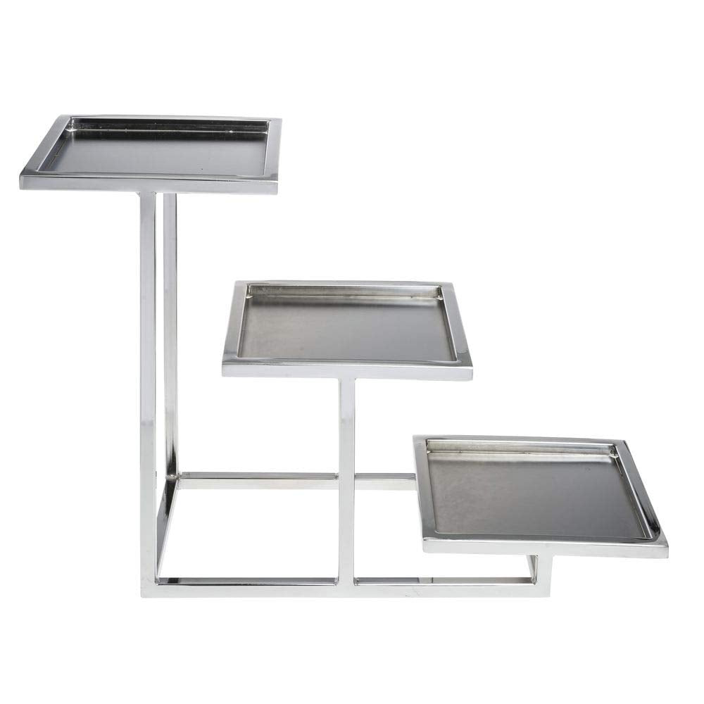 Cerve Collection Chrome 3-Tiered Buffet Stand for Bowls - 8"L x 20 1/2"W x 14"H by HUBERT – Metal, Grey