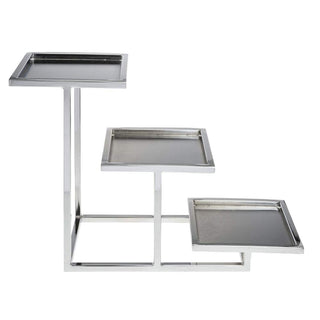 Cerve Collection Chrome 3-Tiered Buffet Stand for Bowls - 8"L x 20 1/2"W x 14"H by HUBERT – Metal, Grey
