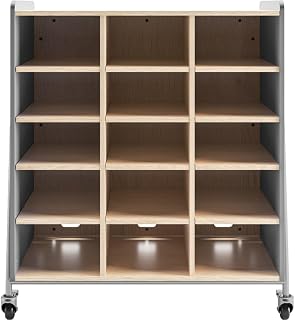 Safco Products Whiffle Typical 11, Triple Column 15 Rolling Storage Cart, Open Shelves with Magnetic Dry-Erase Back, Gray, 48" H(Gray)