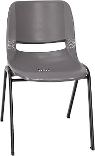 Flash Furniture HERCULES Series 661 lb. Capacity Gray Ergonomic Shell Stack Chair with Black Frame and 16'' Seat Height | Black Frame, Ergonomic, Shell Seat, 661 LBS. Weight Capacity