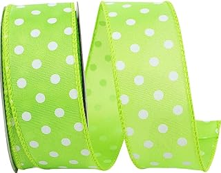 Reliant Ribbon 92839W-204-09F Satin Striking Dots Value Wired Edge Ribbon, 1-1/2 Inch X 10 Yards, Lime