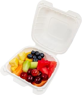 AmerCareRoyal Mineral Filled Polypropylene Hinged Lid Containers, White, 6" x 6" x 3", Case of 300