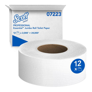 White Scott JRT Jr. Bathroom Tissue by Kimberly-Clark – 1000' x 3.55", Recycled Fiber, White, Pack of 12, Model 07805