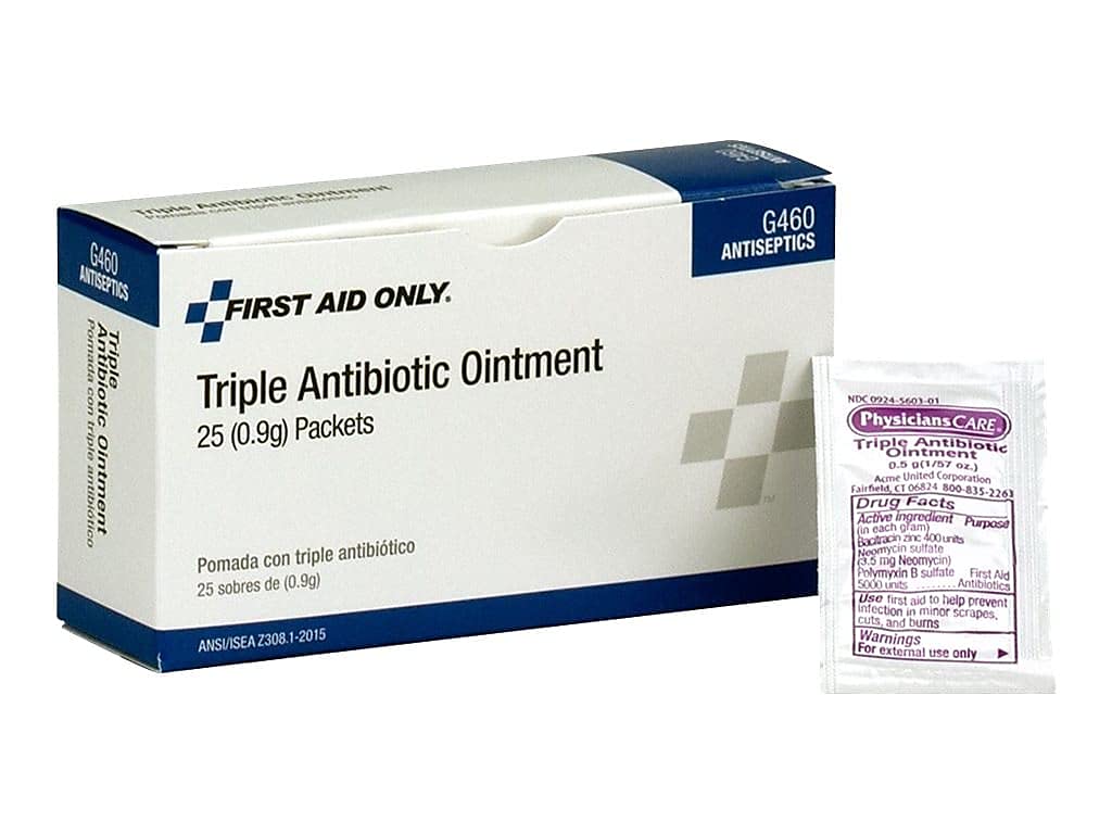 Triple Antibiotic Ointment Packets by First Aid Only – 25 Packets, 100% First Aid Only, Assorted, Model G460