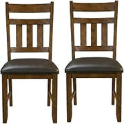 Starlight Canyon Home Mango Mason Slatback Upholstered Stool, Faux Leather Dark Brown Seat, Modern Rustic Style, Durable, Comfortable, Set of Two