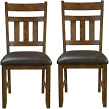 Starlight Canyon Home Mango Mason Slatback Upholstered Stool, Faux Leather Dark Brown Seat, Modern Rustic Style, Durable, Comfortable, Set of Two