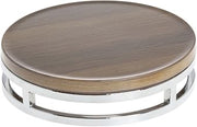 HUBERT Cerve Collection Chrome Round Display Riser with Acacia Top - 11 1/5"Dia x 3 1/5"H