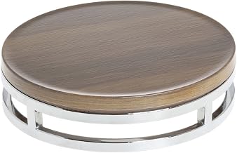 HUBERT Cerve Collection Chrome Round Display Riser with Acacia Top - 11 1/5"Dia x 3 1/5"H