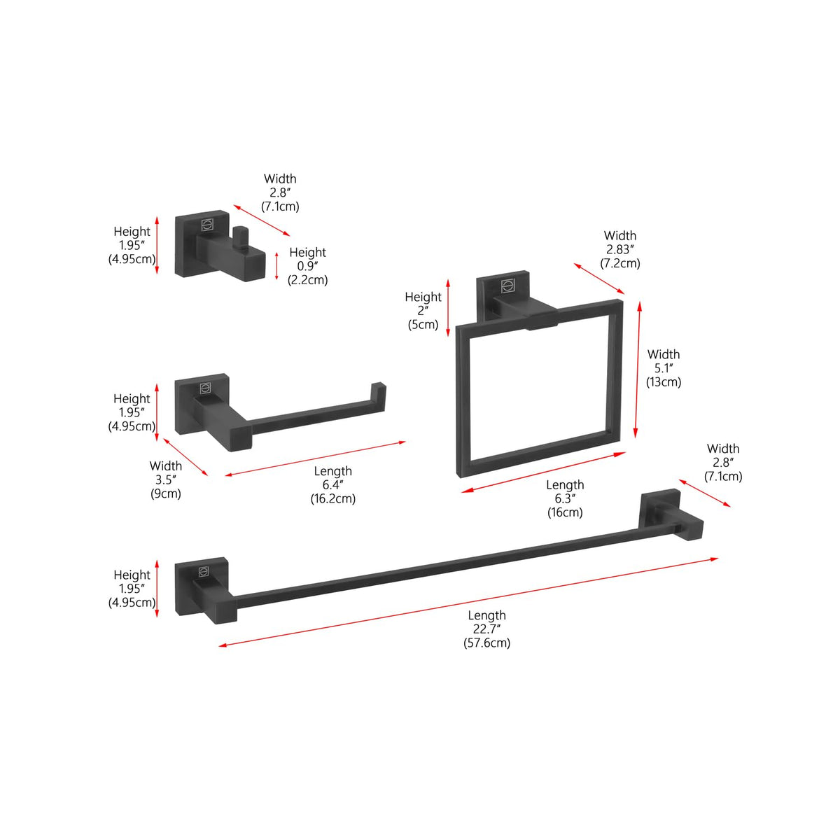 Isla 4-Pc Stainless Steel Hardware Set in Black by Elegant Kitchen and Bath – Stainless Steel, Black, Model HWB-12S4MBK