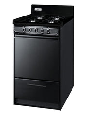 20in Wide Gas Range by Summit Appliance – 2.46 cubic_feet, porcelain, Black, Model TNM1107C