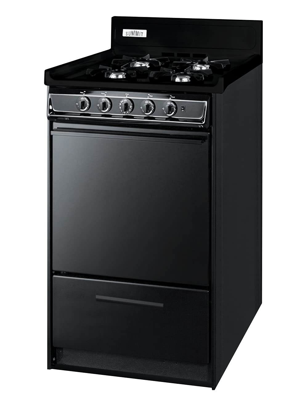 20in Wide Gas Range by Summit Appliance – 2.46 cubic_feet, porcelain, Black, Model TNM1107C