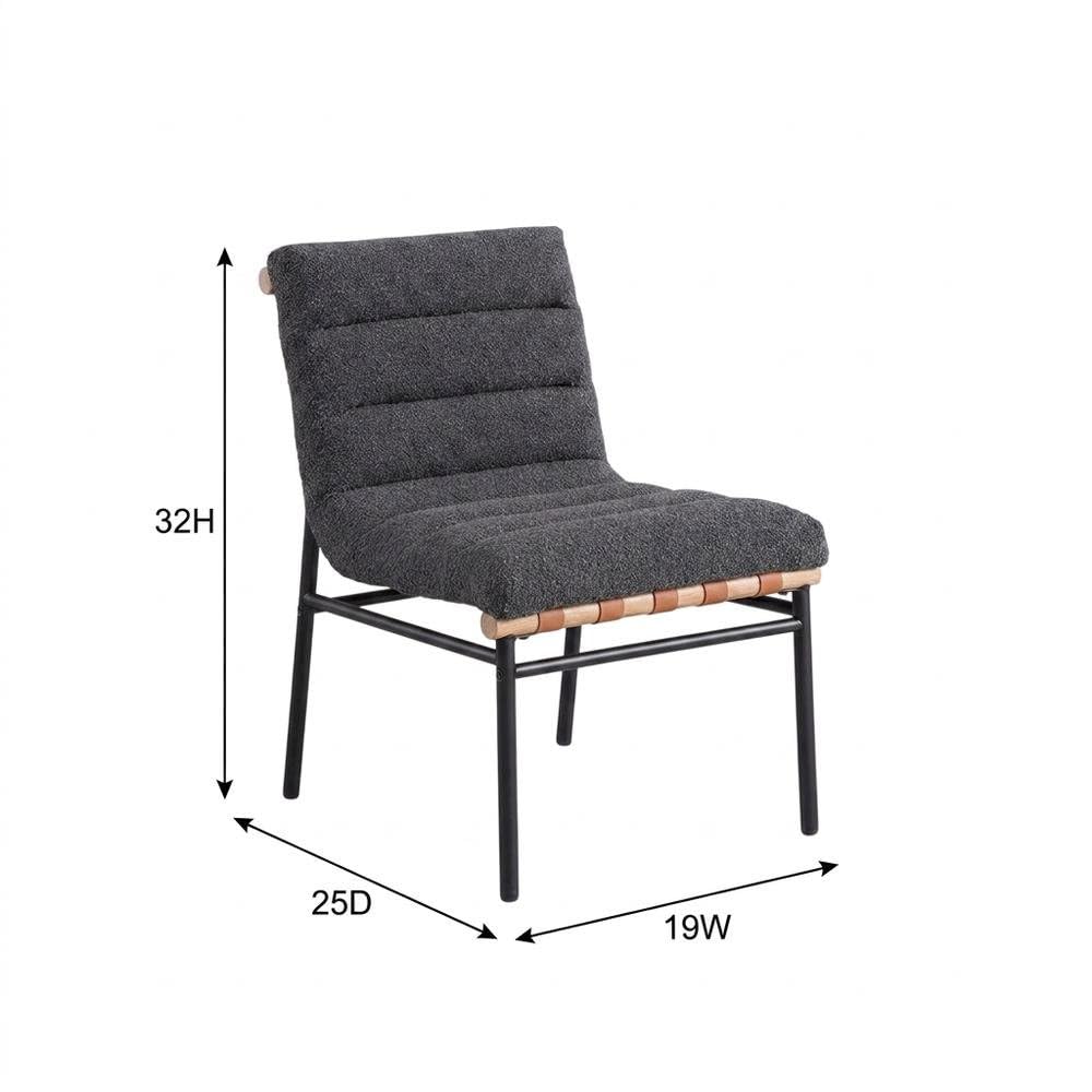 Dark Gray Boucle Fabric Dining Chairs Set of 2 with Black Iron Legs by Furnifact – Fabric, Steel, Wood, Grey, Pack of 2
