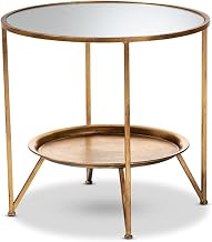 Baxton Studio Tamsin Modern and Contemporary Antique Gold Finished Metal and Mirrored Glass Accent Table with Tray Shelf