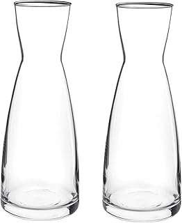 Bormioli Rocco Ypsilon Carafe Set of 2, 36.5 Oz Glass Water Pitcher Jugs with Wide Mouth & Inverted Cone Shape, Ideal for Serving Water, Wine, Juice, Cocktails & Beverages