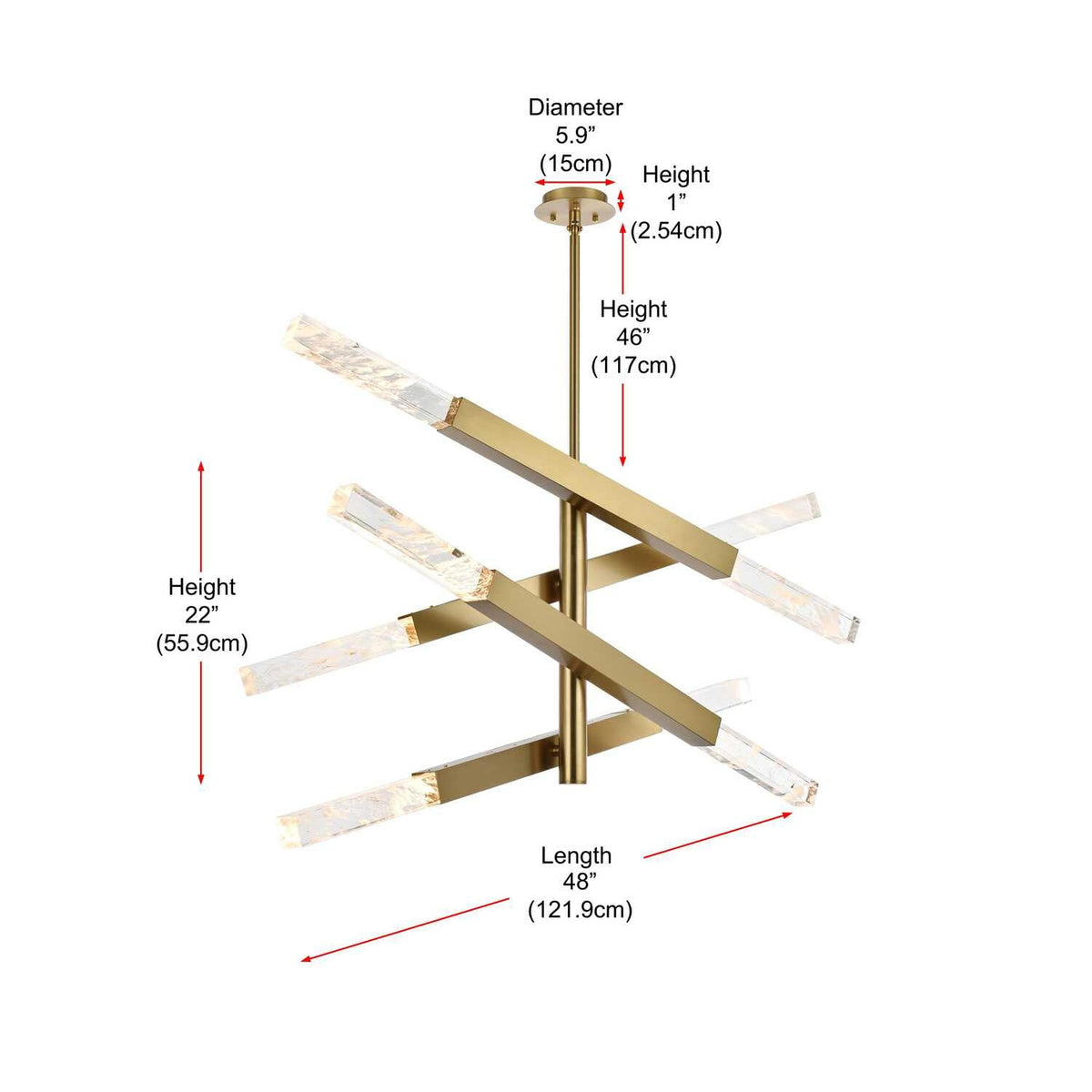 Ari Eight Light Pendant Satin Gold by Lighting Design – Iron and Crystal, Satin Gold, Model 2085L4SG