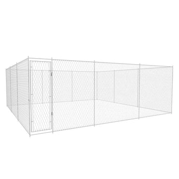 Outdoor Dog Kennel Galvanized Steel 224.4"x224.4"x72. by vidaXL – Alloy Steel, Silver, Model 145034