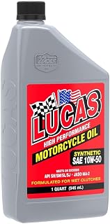 Lucas Oil 10716 High Performance Synthetic SAE 10W-50 Motorcycle Oil - 1 Quart (Pack of 6)