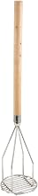 Winco 5" x 24 1/2" Brown/Silver Potato Masher, Round, Wooden Handle