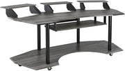 Black Oak Music Recording Studio Desk, Contemporary Steel and PVC Veneer Finish, Spacious Work Surface for Home and Professional Use