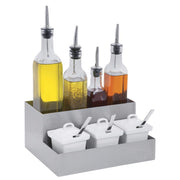 Condiment Holder Stainless Steel 2-Tier - 9 3/4"L x 8"W x 4 1/2"H by HUBERT – 10 x 10 x 11.75 inches, Stainless Steel, Silver, Model 480654