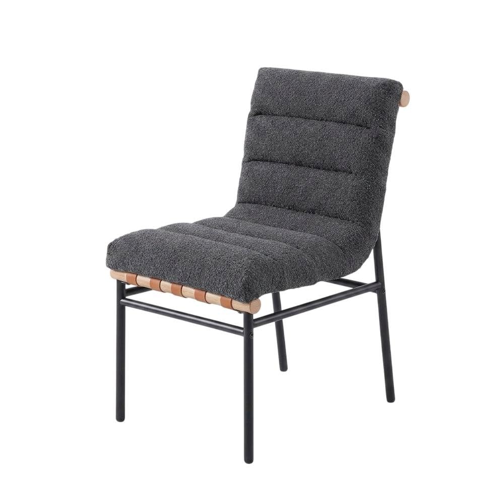 Dark Gray Boucle Fabric Dining Chairs Set of 2 with Black Iron Legs by Furnifact – Fabric, Steel, Wood, Grey, Pack of 2