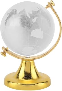 Mini World Globe, Rotatable Crystal World Globe with Stand Glass Earth Spinning Globe World Map, Round Ball Sphere Small Globe for Desk, Home, Office Decor Gift (Golden)
