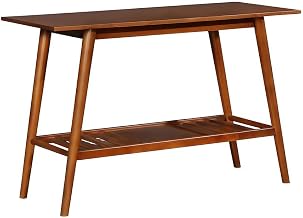 Furnifact Birch Veneer Console Table with Bottom Shelf, Mid-Century Modern Sofa Table for Entryway and Living Room, Brown