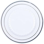 Fineline Settings Silver Splendor White With Silver Round China-Like 9" Plate 120 Pieces by Silver Splendor