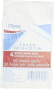 2~Mead MEMO PAD 4 Pack 3" x 5" White Scratch 50 Sheets Each Dispenser Type 57130