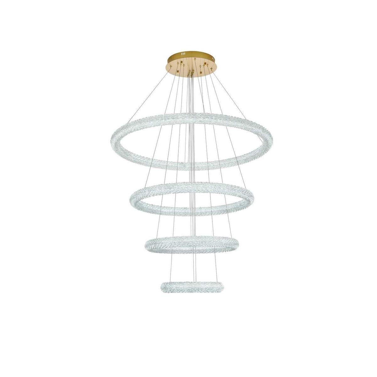 Bowen LED Chandelier Satin Gold by Lighting Design – Iron and Crystal, Satin Gold, Model 3800G41SG