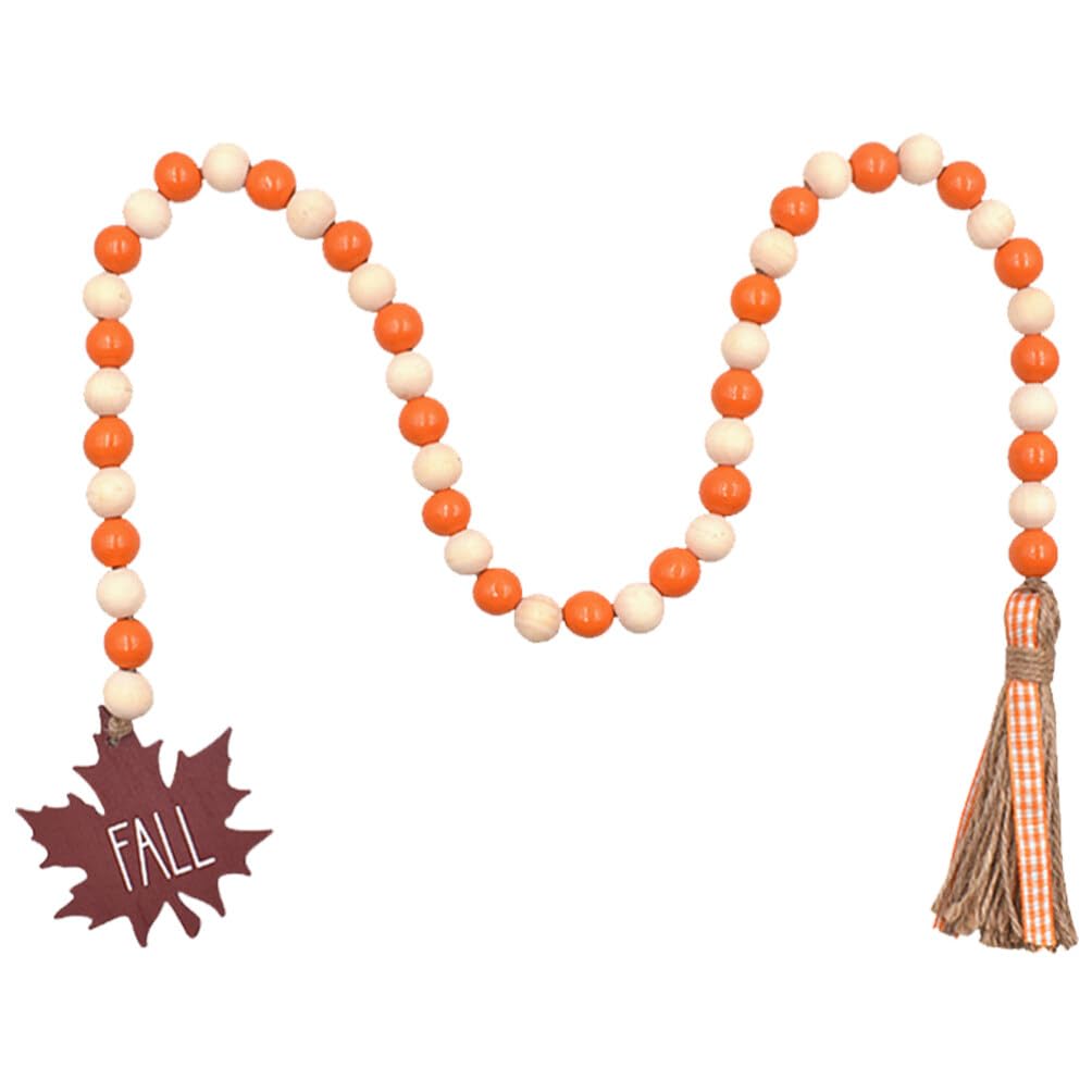 Thanksgiving Wooden Beads Garland: Farmhouse Wood Bead Garland Hanging Wood with Tassel Maple Leaves Pumpkin for Halloween Party Thanksgiving Fall Harvest Decor by IMIKEYA – Model