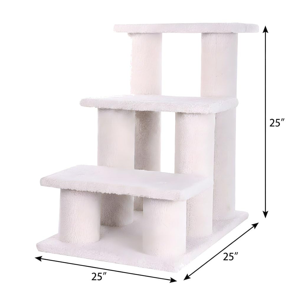 Faux Fleece Cat Step Stairs with Pressed Wood Platforms by Bison Pets – Engineered Wood, Beige