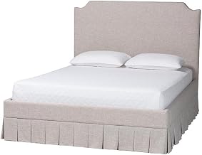 Baxton Studio Ronelyn Platform Bed with Pleated Skirt Fabric Bed Frame Queen