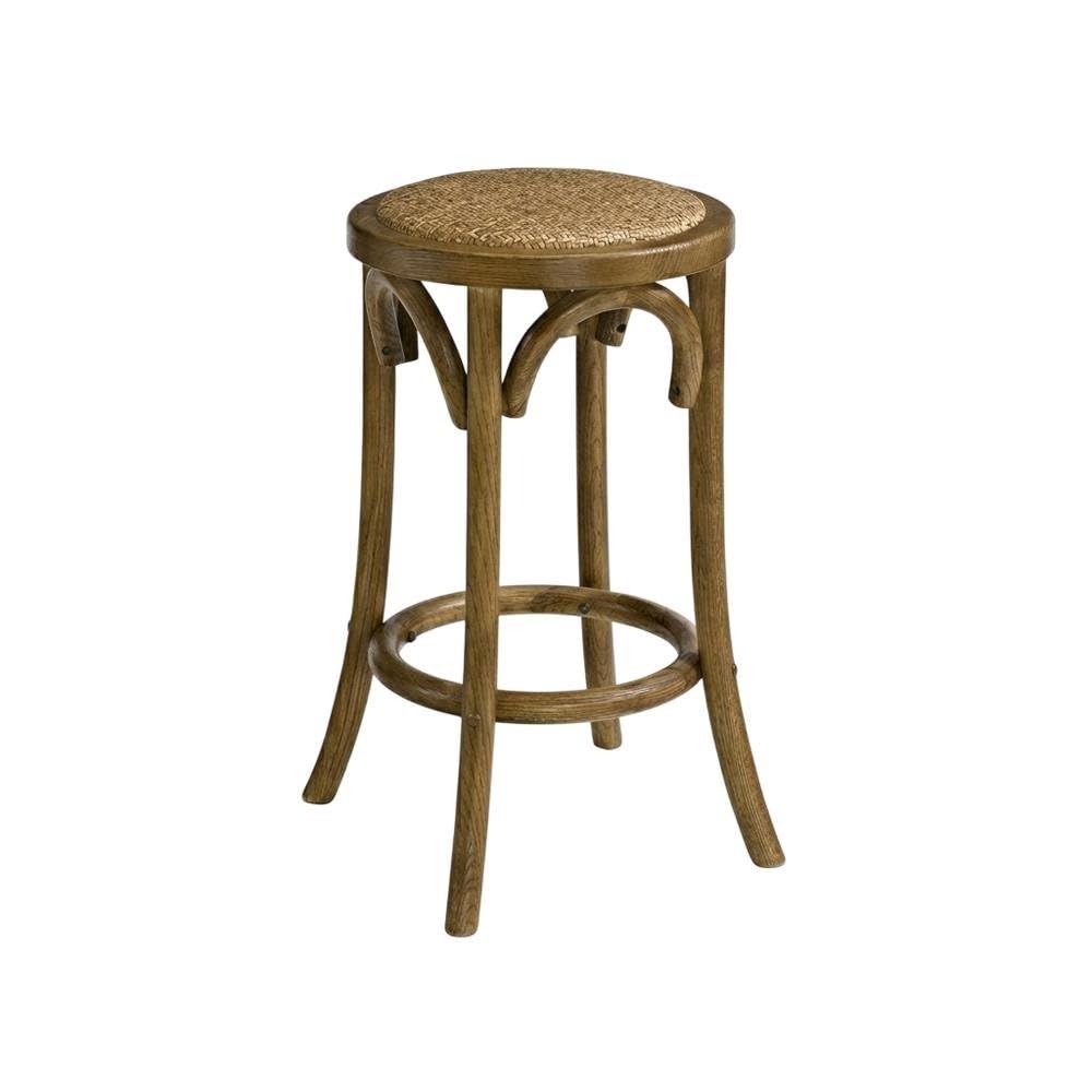 Walnut Backless Counter Stool by Furnifact – Elm Wood, Rattan, Elm, Brown