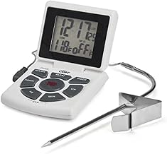 CDN Digital Probe Cooking, Cooling Thermometer, Smoker Oven Grill Candy Deep Frying, Multifunctional Thermometer/Timer/Clock with Loud Alerts, Stainless Steel Probe/Pot Clip, White or Silver (DTTC-W)