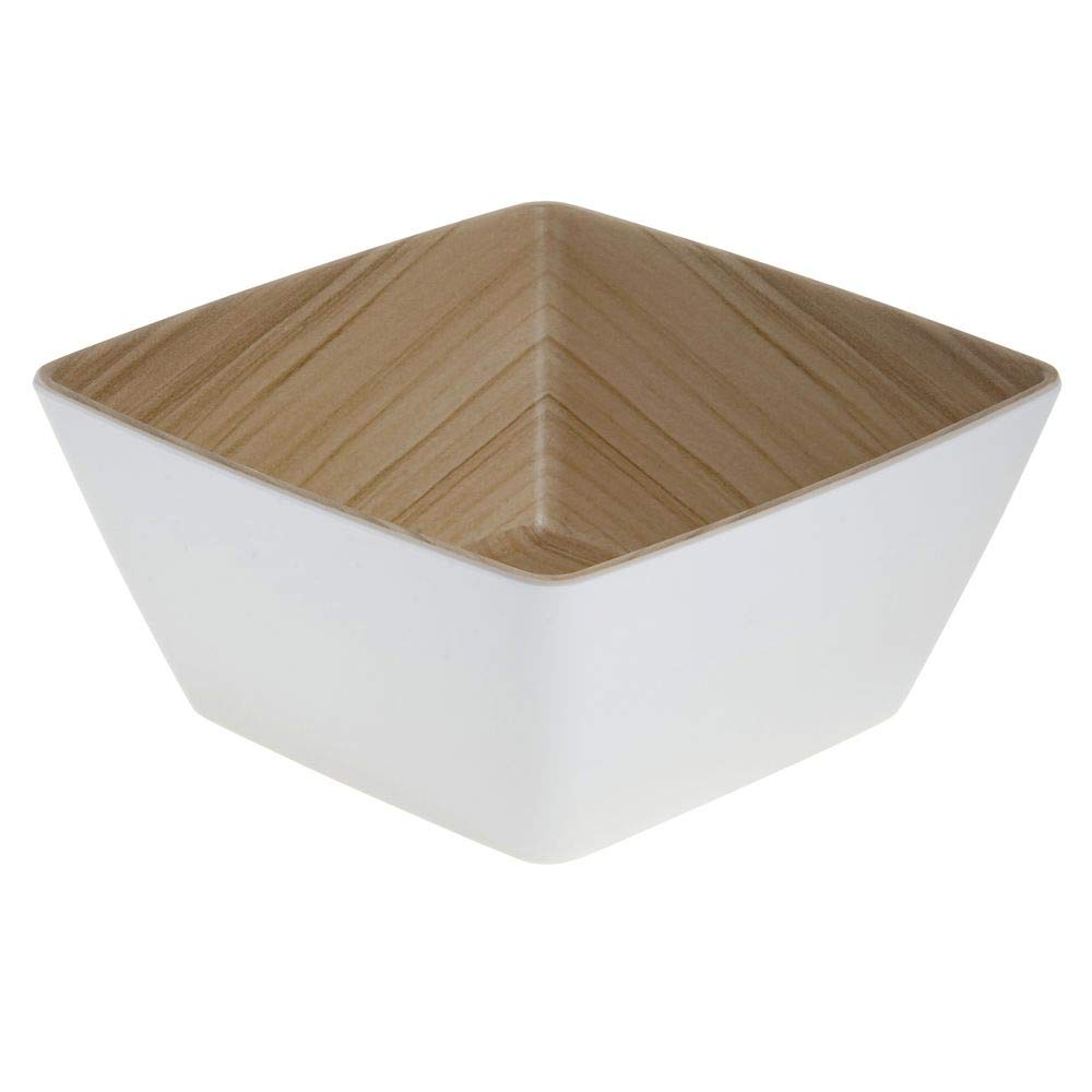 Serving Bowl White Melamine with Wood-Look Interior - 7 1/2"L x 7 1/2"W x 3 1/2"H by HUBERT – Melamine, White, Model M2363-WHT/LT WD