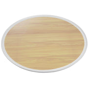 Round Faux Light Wood Melamine Tray with White Border - 16"D by HUBERT – Melamine, White, Model H0293-WHITE