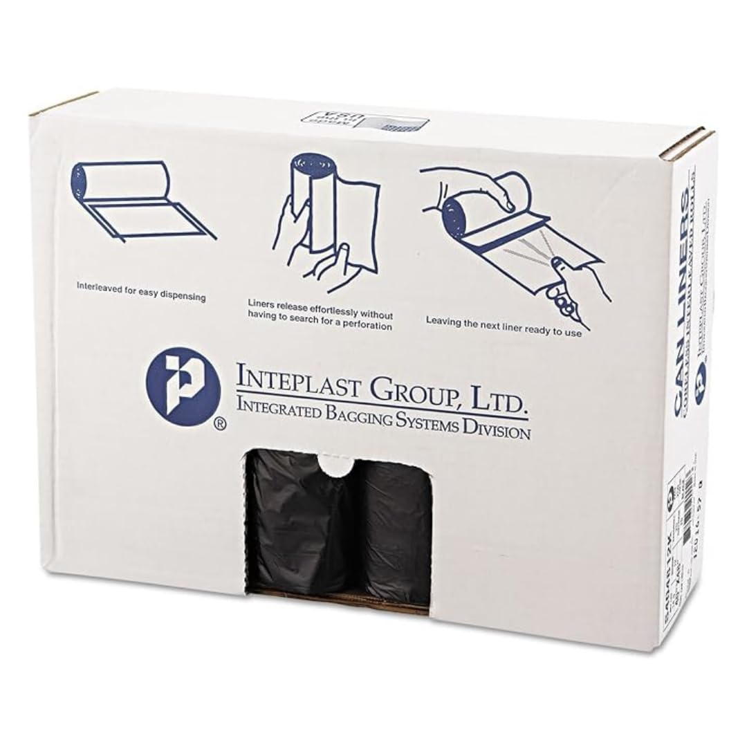 Inteplast 250 Count (Pack of 1) / Black / 45.0 gallons Can Liners
