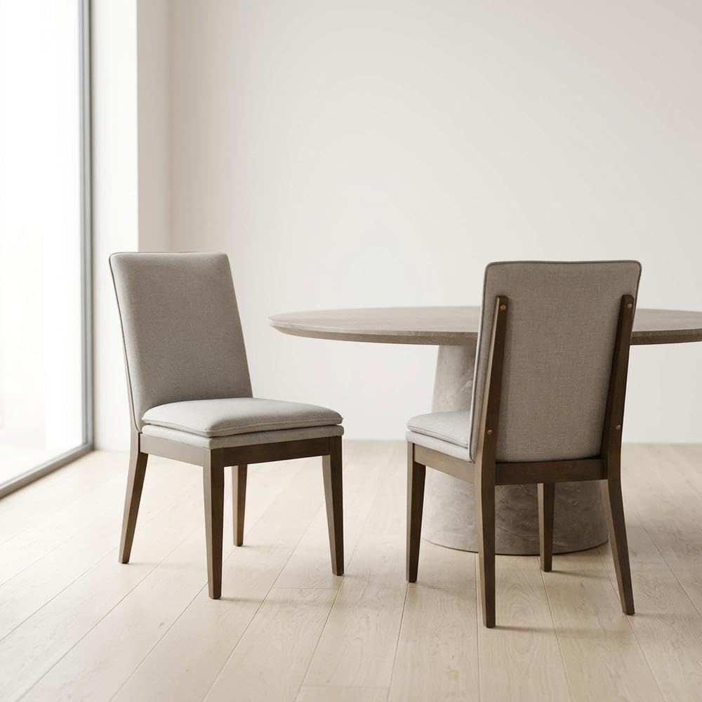 Upholstered Dining Chair with Cushion Set of by Starlight Canyon Home – Solid Rubberwood, Manufactured wood, Oak wood veneers, 100% polyester, Brown, Pack of 2