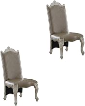 Furnifact Upholstered PU Leather Side Chair with Wood Veneer Frame, Dining Chairs for Kitchen and Dining Room Table Seating, Blue, Set of 2
