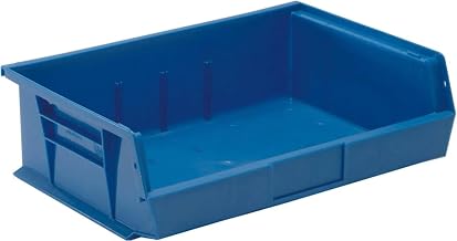 Quantum Storage QUS245BL Heavy-Duty Stackable Plastic Storage Bins for Workshop, Warehouse & Garage, Ultra Stack & Hang, 11" x 17" x 5", Blue, 6-Pack
