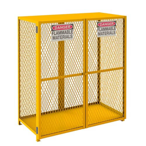 Vertical Gas Cylinder Cabinet by Durham – Alloy Steel, Yellow, Model EGCVC18-SC-50