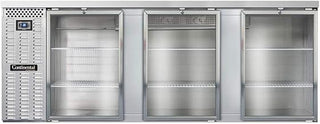 BBC90S-SS-GD Three Section Glass Door Refrigerated Back Bar Cooler, 90" W x 34-3/4"H, Stainless Steel Exterior & Shallow Depth