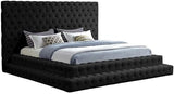 Starlight Canyon Home Velvet-Upholstered Platform Bed with Button-Tufted Panel Headboard, King Size Bed Frame and Footboard for Bedroom, Black Velvet