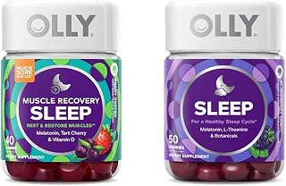 OLLY Muscle Recovery Sleep Gummies with Melatonin, Tart Cherry, Vitamin D, 40 Count Sleep Gummy with Melatonin, L-Theanine, Chamomile, 50 Count