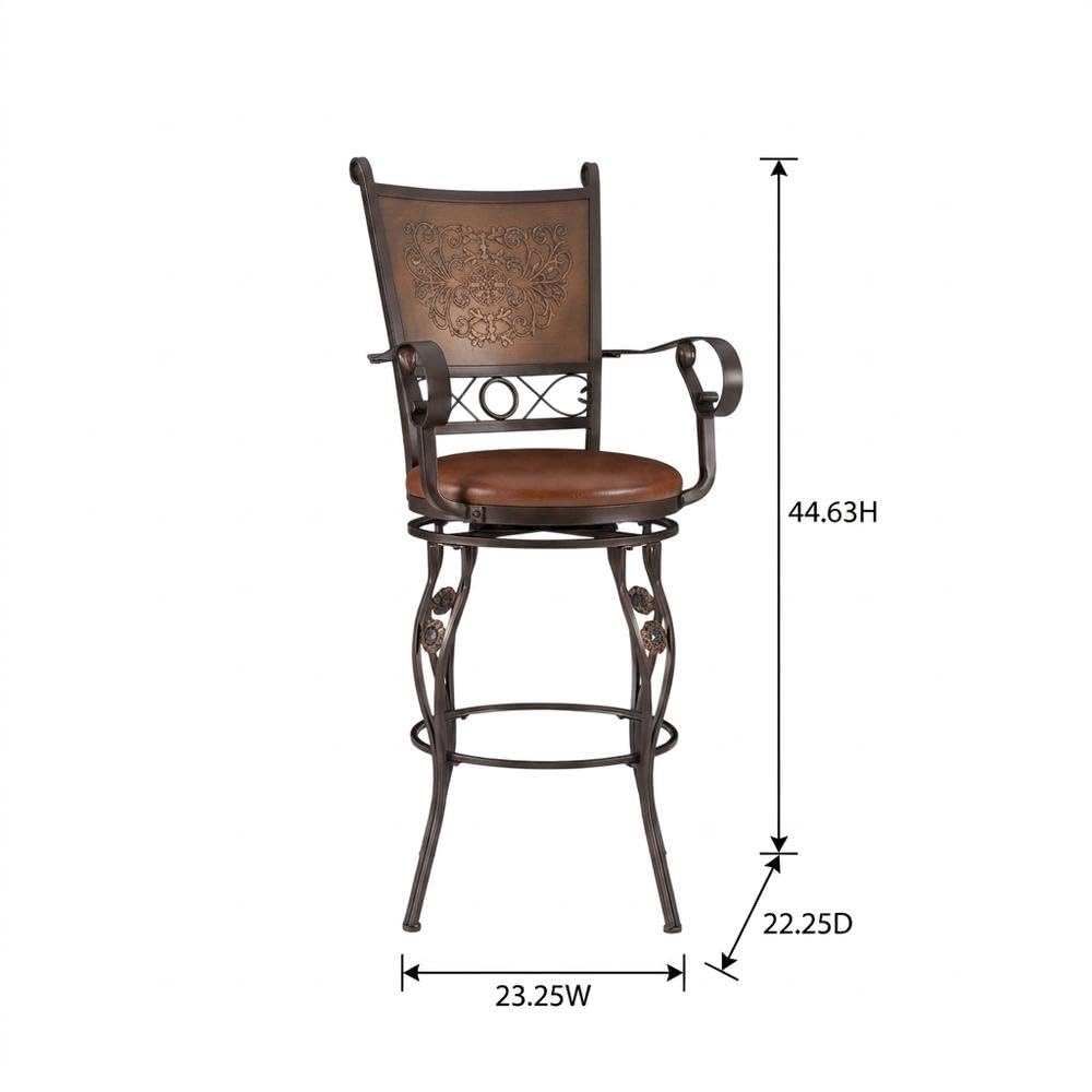 Copper Stamped Back Bar Stool with Arms by Furnifact – Steel,Particle Board, Brown