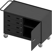 Durham 3401NVS-5PU-95 Mobile Bench Cabinet, 2 Shelf, 4 Drawers