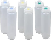 FIFO Innovations FIFO Squeeze Bottle Refillable 16 oz | 2 Green 2 Yellow 2 Blue Tip Small Valve Dispenser for Thin Condiments, Sauces, Batter and Dressing | Self Sealing No Drip No Hassle | Variety Pack ( 6 Pack )
